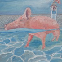 Pig at the Pool(2015) • 12"x12" • Oil on Canvas•$205